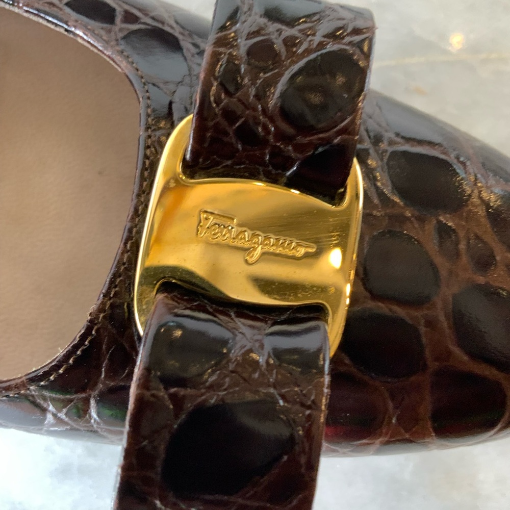 Salvatore Ferragamo Brown Crocodile Shoes - Picture 11 of 12